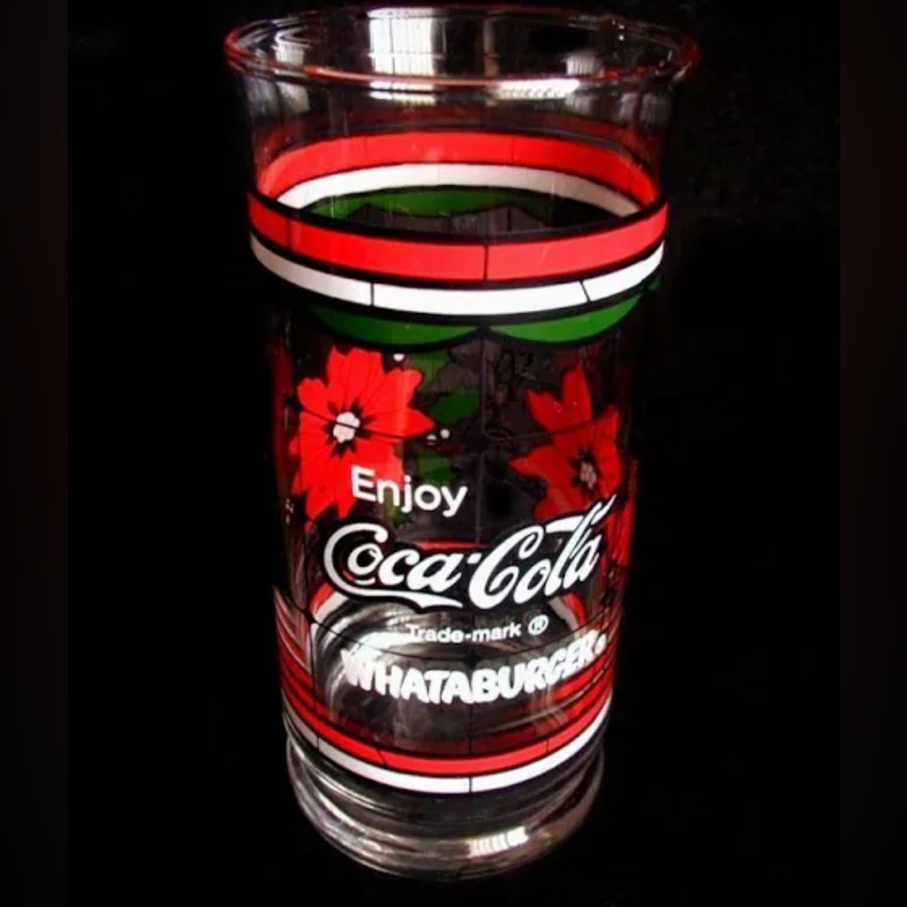 Waterburger Coca-Cola Holiday Christmas Poinsettia Glass 80s Vintage